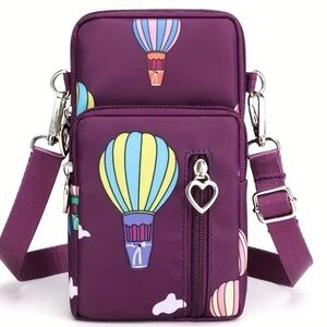 Cell Phone Bag Burgundy Hot Air Balloon Crossbody Halter Wrist Armband Bag 4 Sec